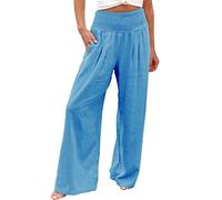 Generisch Palais Pantalon de salon pour femme Taille haute Élastique Confort Stretch Confortable Pantalon de loisirs Coupe élégante Largeur moderne, bleu, XL