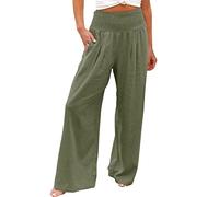 Generisch Palais Pantalon de salon pour femme Taille haute Élastique Confort Stretch Confortable Pantalon de loisirs Coupe élégante Largeur moderne, Vert armée., XXL