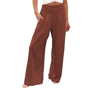Generisch Palais Pantalon de salon pour femme Taille haute Élastique Confort Stretch Confortable Pantalon de loisirs Coupe élégante Largeur moderne, marron, S
