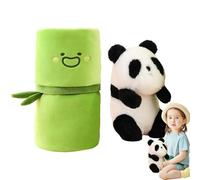 Generisch Panda en peluche de bambou, peluche panda avec couverture en bambou, jolie poupée en peluche de dessin animé super douce - Compagnon exquis et confortable pour les enfants endormis - Animal