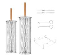 Generisch Panier à barbecue à roulettes - Poignée en bois en acier inoxydable - Filet de barbecue rotatif et portable - Accessoire de barbecue pour la cuisine en plein air - Pour hommes, pères
