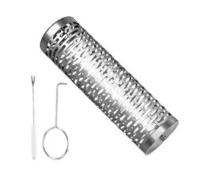 Generisch Panier de barbecue à roulettes - 31 x 8 cm - Accessoire de cuisine en acier inoxydable - Poignée amovible - Panier à barbecue roulant - Pour homme, papa, père, anniversaire, cuisine en plein