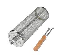 Generisch Panier de barbecue à roulettes - Cage en acier inoxydable - Outil de barbecue rotatif durable pour viande, fruits de mer, rotation facile, même cuisine, extérieur, camping, pique-nique