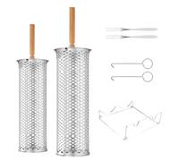 Generisch Paniers de barbecue à roulettes - Poignée en bois rotatif en acier inoxydable | Outils de cuisine d'extérieur portables | Grille rotative en acier inoxydable 304 pour légumes, crevettes