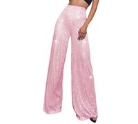 Generisch Pantalon 3/4 décontracté à paillettes scintillantes, taille haute, jambe large, pantalon évasé, vêtements de boîte de nuit, pantalon de VTT pour femme 3/4, or, 3XL