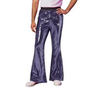 Generisch Pantalon à paillettes pour homme - Brillant - Disco - Nouvel An - Costume de carnaval - Tenue des années 70 - Paillettes - Pantalon évasé métallique - Pantalon évasé droit, bleu, M