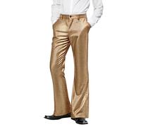 Generisch Pantalon à paillettes pour homme - Pantalon évasé - Taille moyenne - Pantalon chino en soie glacée - Pantalon de costume pour scène, vêtements vintage, pantalon de loisirs, taille élastique