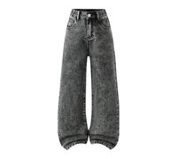 Generisch Pantalon à Rayures pour Filles Pantalon Baggy en Denim Large, Pantalon Mignon à Taille Haute, Tenue de Rue Décontractée, pour Filles de 6 à 14 Ans Pantalon d'Hiver pour Filles, gris, 13-14