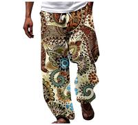 Generisch Pantalon africain Dashiki pour homme - Style traditionnel - Décontracté - Décontracté - Hawaï - Vacances - Mode plage - Motif floral - Confortable - Pantalon d'extérieur, beige, XXL