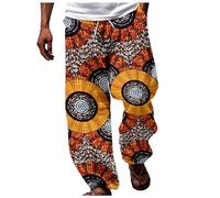 Generisch Pantalon africain Dashiki pour homme - Style traditionnel - Pour l'été - Décontracté - Vêtements de loisirs hawaïens - Mode de plage - Motif floral - Confortable - Pantalon d'extérieur, café