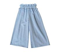 Generisch Pantalon baggy pour fille - Taille élastique à volants - Jambe large - Décontracté - Confortable - Pour enfants - Couleur unie - Coupe ample - Pantalon de loisirs - Pantalon d'été, bleu ciel