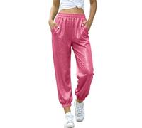 Generisch Pantalon baggy pour filles - Pantalon de jogging à paillettes - Jambe droite - Taille haute - Léger - Pantalon de loisirs tendance et doux - Pantalon softshell de performance - Pantalon de