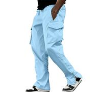 Generisch Pantalon cargo baggy pour homme : pantalon de travail avec de nombreuses poches pantalon d'extérieur avec bouton vers le bas pantalon de randonnée léger pantalon de trekking slim fit