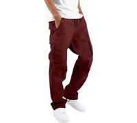 Generisch Pantalon cargo baggy pour homme - Respirant - Couleur unie - Pantalon de sport confortable - Séchage rapide - Pantalon chino avec plusieurs poches et élastique, rouge, L