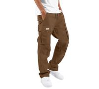 Generisch Pantalon cargo court de sport pour homme - Avec poche - Bouche de pied - Corde - Taille à lacets - Patchwork - Ruban - Standard tissé - Pantalon cargo, café, M