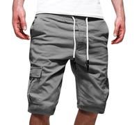 Generisch Pantalon cargo court stretch pour homme - Avec poches - Pantalon de jogging léger avec cordon de serrage - Couleur unie - Pantalon de loisirs classique - Pantalon d'extérieur, gris, M