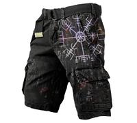 Generisch Pantalon cargo de mythologie nordique pour les aventures en plein air, short multi-poches, Noir , XL