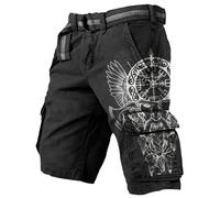 Generisch Pantalon cargo de mythologie nordique pour les aventures en plein air, short multi-poches, Noir , S
