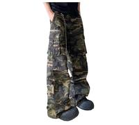 Generisch Pantalon cargo droit pour homme avec jambes larges et taille haute, poches à rabat, pour se détendre, convient pour les adolescents et les garçons avec un jean baggy, Camouflage, S