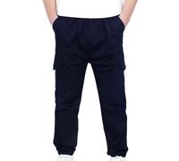 Generisch Pantalon Cargo Extra Large pour Garçons avec Taille Élastique et Stretch pour École Twill Jogger Harem pour Jeunes, bleu foncé, 12-13 ans