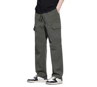 Generisch Pantalon cargo long pour homme : pantalon de jogging universitaire pantalon d'entraînement avec de nombreuses poches pantalon de sport jambe droite pantalon droit pantalon d'extérieur uni