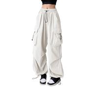 Generisch Pantalon cargo pour femme, pantalon de jogging confortable, extensible, taille haute, ample, oversize, blanc chaud, élastique, long, automne, confortable, pour le sport, la vie quotidienne