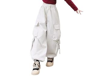 Generisch Pantalon cargo pour fille Combinaison décontractée à jambes larges Pantalon de danse de rue pour enfants Vêtements Filles 12 ans, Gris clair., 8-9 ans
