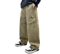 Generisch Pantalon cargo pour garçon, pantalon de loisirs pour l'automne, les aventures, les jeux, résistant et confortable, parfait pour les découvertes actives au printemps, kaki, 12-13 ans
