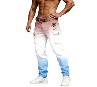 Generisch Pantalon cargo pour homme avec dégradé de couleur dip-dye élégant - Pantalon de loisirs d'été avec logo palmier - Pantalon en tissu tendance pour les vacances et les loisirs, Style_c04 Rouge