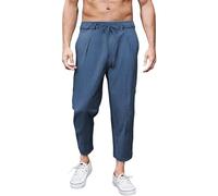 Generisch Pantalon chino décontracté pour homme - Coupe ample - Avec cordon de serrage - Respirant - En lin - Couleur unie - 45846 - Pantalon de jogging pour homme - Pantalon d'été régulier, Marine
