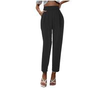 Generisch Pantalon confortable pour femme 3/4 taille haute coupe ample poches en soie pantalon de VTT pour femme rembourré, Noir , L