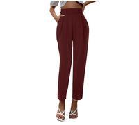 Generisch Pantalon confortable pour femme 3/4 taille haute coupe ample poches en soie pantalon de VTT pour femme rembourré, rouge, XL