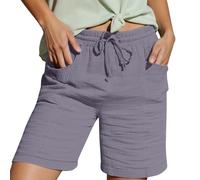 Generisch Pantalon court en tissu pour femme, taille haute, sport, short ample, pantalon de mode décontracté pantalon femme large lin, Violet clair, XL