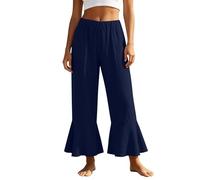 Generisch Pantalon court évasé décontracté pour femme, coupe décontractée, couleur unie, polyvalent - Compagnon idéal pour les vacances d'été, le bureau, les loisirs avec un confort optimal, bleu