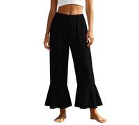 Generisch Pantalon court évasé décontracté pour femme, coupe décontractée, couleur unie, polyvalent - Compagnon idéal pour les vacances d'été, le bureau, les loisirs avec un confort optimal, Noir , XL