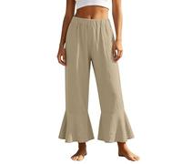 Generisch Pantalon court évasé décontracté pour femme, coupe décontractée, couleur unie, polyvalent - Compagnon idéal pour les vacances d'été, le bureau, les loisirs avec un confort optimal, kaki, XL