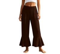Generisch Pantalon court évasé décontracté pour femme, coupe décontractée, couleur unie, polyvalent - Compagnon idéal pour les vacances d'été, le bureau, les loisirs avec un confort optimal, marron