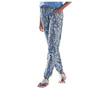 Generisch Pantalon court pour femme - Poches décontractées - Style bohème - Imprimé à la taille - Pantalon de plage - Pantalon de VTT - Pantalon 3/4, bleu, M