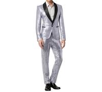 Generisch Pantalon de costume classique pour les occasions professionnelles formelles telles que les mariages, les entretiens d'embauche dans un design élégant, argenté, L