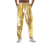 Generisch Pantalon de costume élégant pour homme - Métal brillant - Pantalon de loisirs - Disco - Pantalon de jogging en soie - Pour homme, or, XXL