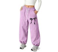 Generisch Pantalon de jogging ample pour fille avec nœud papillon, léger, sportif, fuselé avec poches à cordon de serrage, vêtements de jeu décontractés et confortables, lilas, 10-11 ans
