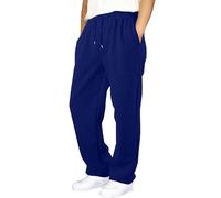 Generisch Pantalon de jogging baggy avec jambe droite, taille élastique, ourlet ouvert, pantalon de loisirs polyvalent pour l'école, les activités de plein air, avec poches pratiques, bleu, 7-8 ans