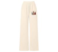 Generisch Pantalon de jogging baggy avec nœud pour fille - Pantalon de sport léger avec jambe droite et poches, beige, 4-5 ans