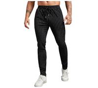 Generisch Pantalon de jogging baggy pour homme avec fines rayures et micro-élasthane et jambe étroite, tendance business-casual, cordon de serrage à la taille, pantalon confortable, Noir , M