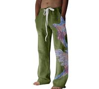 Generisch Pantalon de jogging baggy pour homme - Pantalon en lin imprimé - Jambes larges - Pantalon de sport en coton avec poches et cordon de serrage - Confortable - Doux et respirant - Pantalon de