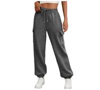 Generisch Pantalon de jogging cargo doublé en polaire pour femme Baggy Athletic Jogger avec poches 2024 décontracté et tendance Pantalon élégant d'hiver, gris foncé, M