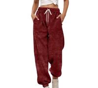 Generisch Pantalon de jogging décontracté à taille haute avec poignets élastiques, deux poches pratiques pour les femmes, idéal pour le quotidien et les activités de plein air, Bordeaux, XL