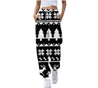 Generisch Pantalon de jogging décontracté pour femme avec design festif de Noël, poches pratiques, sangles de cheville réglables pour un confort ultime, mode décontractée élégante, Noir , S