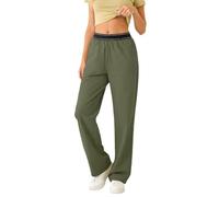 Generisch Pantalon de jogging décontracté pour femme avec jambe droite pour les activités de plein air telles que la course, le yoga, la salle de sport. Tissu extensible léger avec poches., Vert armée