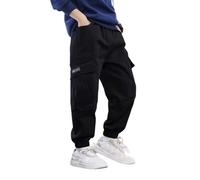 Generisch Pantalon de jogging décontracté pour garçon, doublure chaude en polaire, pantalon cargo avec poignets réglables au niveau des poignets - Idéal pour jouer en plein air au quotidien., Noir , 9